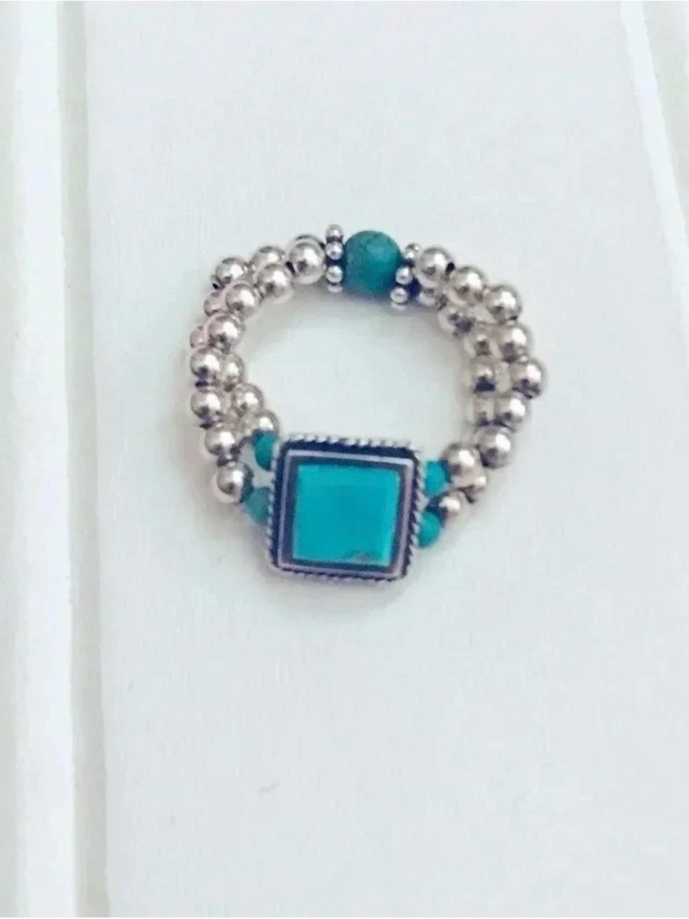 Silpada Turquoise Square Stone Beaded Ring .925 sterling silver